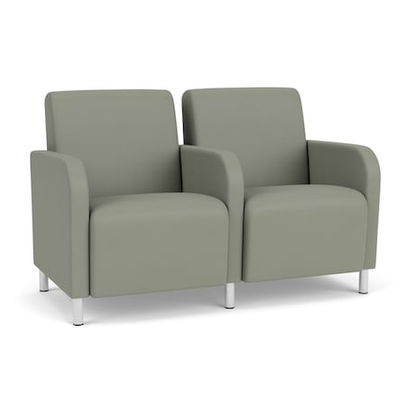 Siena Lounge Reception 2 Seat Tandem Seating, Brushed Steel, OH Eucalyptus Upholstery